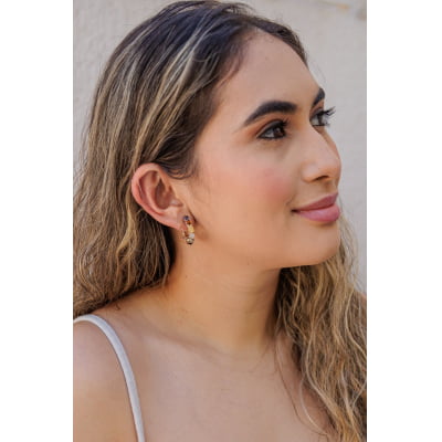 Brinco de argola bordado a mão com cristais folheado em ouro 18k 2021100000004637