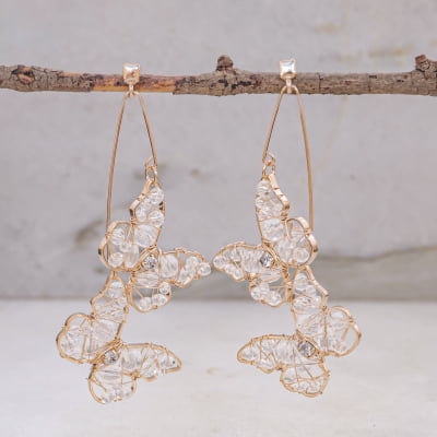 Brinco de borboleta com cristais transparentes folheado em ouro 18k  202160000000041