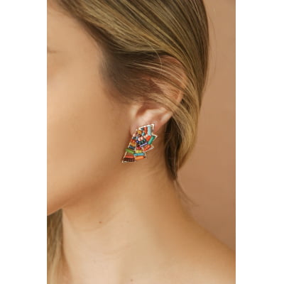 Brinco vidrilhos e contas de vidros coloridas folheado em ouro 18k 