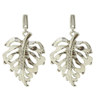 Brinco metal com strass, folheado a diamante