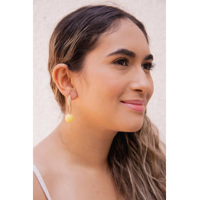 Brinco bordado a mão com pedra natural jade limão folheado em ouro 18k 202150000000144 Brinco bordado a mão com pedra natural jade limão folheado em ouro 18k 202150000000144