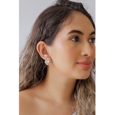 Brinco bordado a mão com Pérola ABS e pérola natural de água doce folheado em ouro 18k  202140000000117