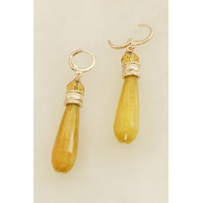 Brinco com pedra natural jade amarela e cristal amarelo folheado em ouro 18K  