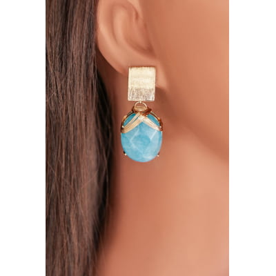 Brinco com pedra natural jade amazonita folheado em ouro 18K  