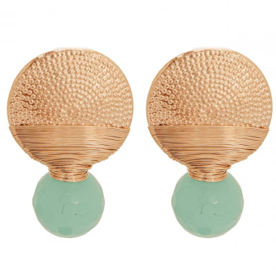 Brinco com pedra natural jade azul turquesa folheado em ouro 18k 202170000000059