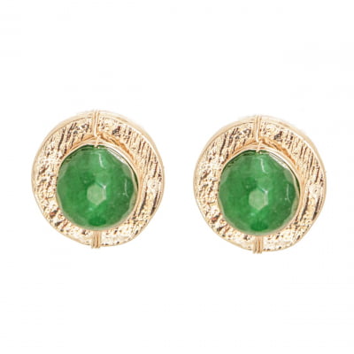 Brinco com pedra natural jade esmeralda folheado em ouro 18k