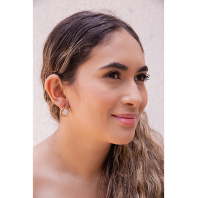 Brinco com pedra natural jade folheado em ouro 18k  202150000000131 Brinco com pedra natural jade folheado em ouro 18k  202150000000131