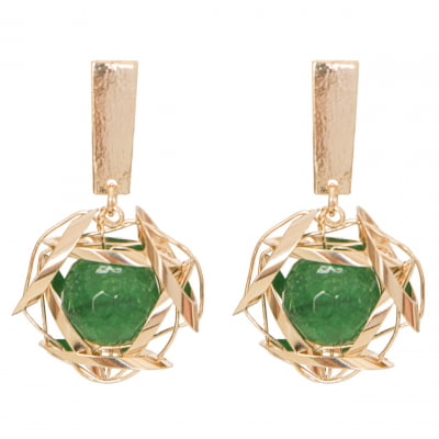 Brinco com pedra natural jade verde esmeralda folheado em ouro 18k 202150000000026