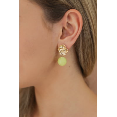 Brinco com Pedra natural Jade verde limão, folheado em ouro 18k 