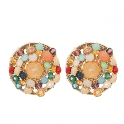 Brinco com pedra natural quartzo rutilado e cristais  folheado em ouro 18k 202110000000081
