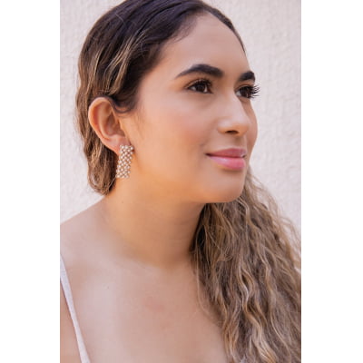 Brinco bordado a mão com Pérola ABS folheado em ouro 18k  202140000000116