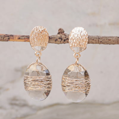 Brinco com resina fumê folheado em ouro 18k 202130000000189 202200000000121