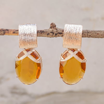 Brinco com resina marrom folheado em ouro 18k 202130000000190