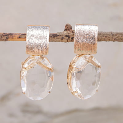 Brinco com resina transparente folheado em ouro 18k  202160000000042