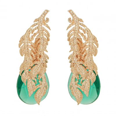 Brinco com resina verde esmeralda folheado em ouro 18k 202150000000046