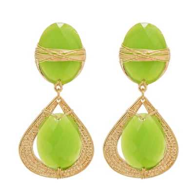 Brinco com resina verde limão folheado em ouro 18k  