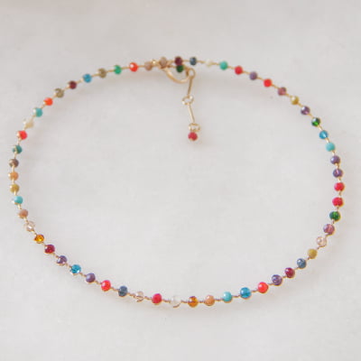 Colar bordado a mão com cristais folheado folheado em ouro 18k 502110000000108