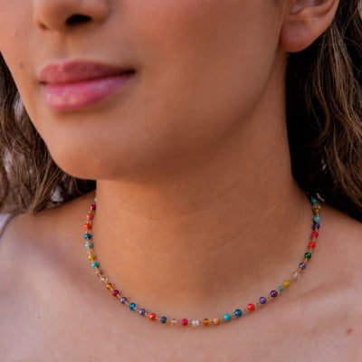 Colar bordado a mão com cristais folheado folheado em ouro 18k 502110000000108