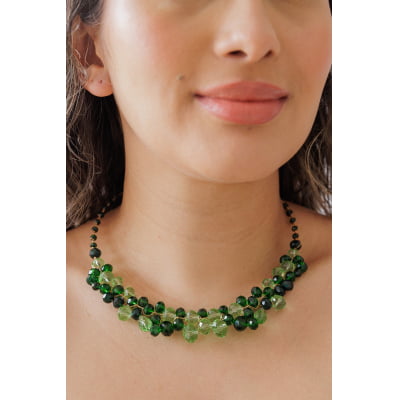 Colar bordado a mão com mix de cristais folheado ouro em ouro 18k  502150000000015