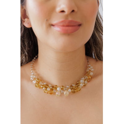 Colar bordado a mão com mix de cristais ouro em ouro 18k  502130000000044