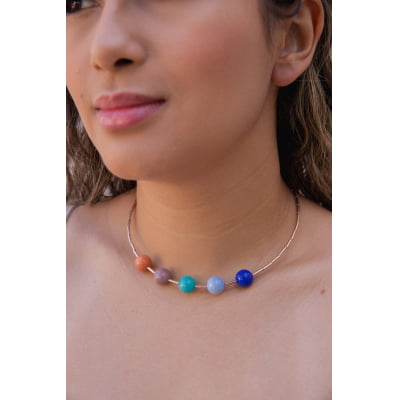 Colar bordado a mão com muranos coloridos folheado em ouro 18k  502110000000101 Colar bordado a mão com muranos coloridos folheado em ouro 18k  502110000000101