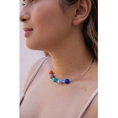 Colar bordado a mão com muranos coloridos folheado em ouro 18k  502110000000101