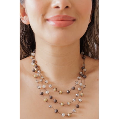 Colar bordado com cristais tons marrom.  502130000000043