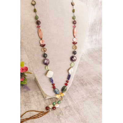 Colar gravatinha com mix de pedras naturais, madrepérolas, muranos, cristais e contas de vidros de diversas cores 