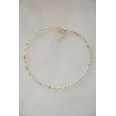 Colar com resinas perolas, cristais fumê e transparente folheado em ouro 18k  502140000000019