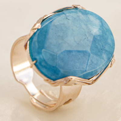 Anel com pedra natural jade amazonita  folheado em ouro 18K 