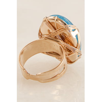 Anel com pedra natural jade amazonita  folheado em ouro 18K 
