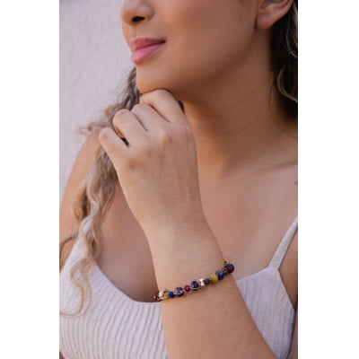 Pulseira bordada a mão com cristais coloridos folheado em ouro 18k 402110000000059