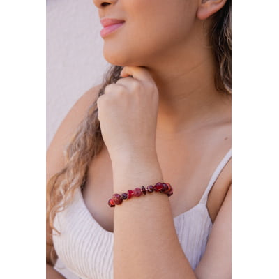 Pulseira bordada a mão com cristais vermelhos e pedras naturais folheado em ouro 18k 402180000000008 Pulseira bordada a mão com cristais vermelhos e pedras naturais folheado em ouro 18k 402180000000008