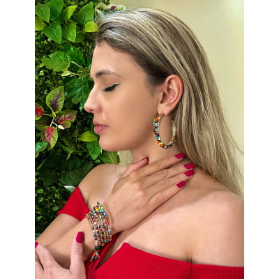 Pulseira com contas de vidro e cristais coloridos, folheado em ouro 18k 402110000000022