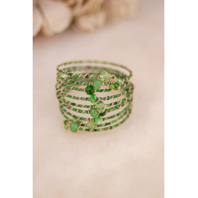 Pulseira com cristais e vidrilhos tons verdes folheado em ouro 18k 