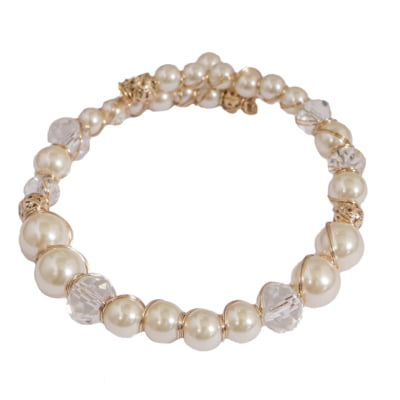 Pulseira com cristais transparentes e pérola abs, folheado em ouro 18k 402140000000002