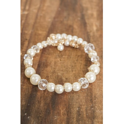 Pulseira com cristais transparentes e pérola abs, folheado em ouro 18k 402140000000002