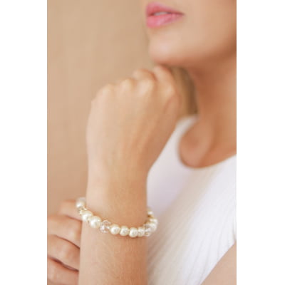 Pulseira com cristais transparentes e pérola abs, folheado em ouro 18k 402140000000002