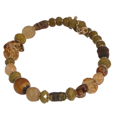Pulseira com cristais, muranos e pedras naturais em tons marrom folheado em ouro 18k-