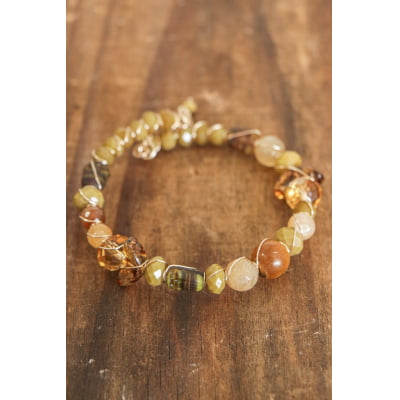 Pulseira com cristais, muranos e pedras naturais em tons marrom folheado em ouro 18k-