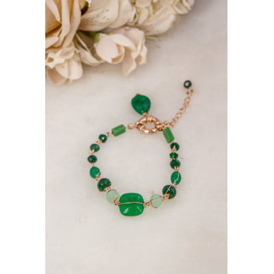 Pulseira com mix de pedras naturais e cristais verdes  folheado em ouro 18k 402150000000002