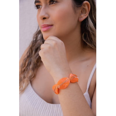 Pulseira bordada a mão com resinas laranja folheado em ouro 18k   402210000000006